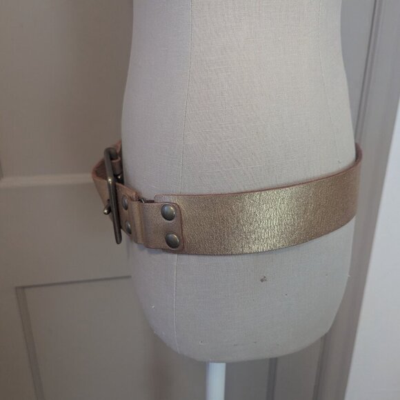 Linea Pelle Statement Chunky Buckle Leather Studded Belt Handmade Boho Gold - Picture 7 of 9